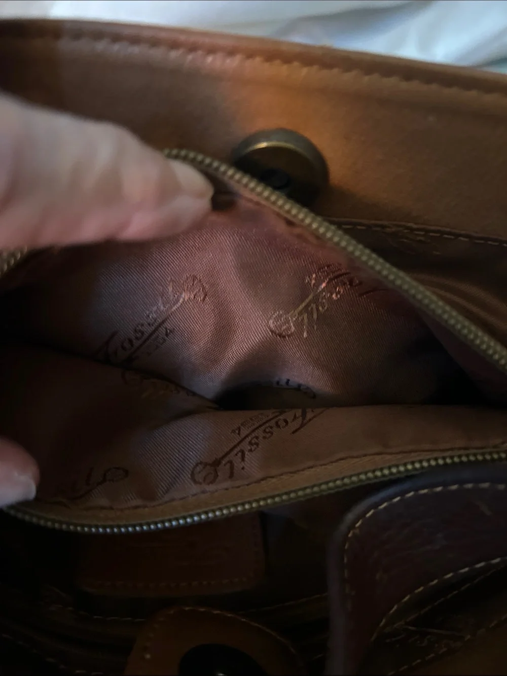 Classic Tan Leather Shoulder Bag By Fossil